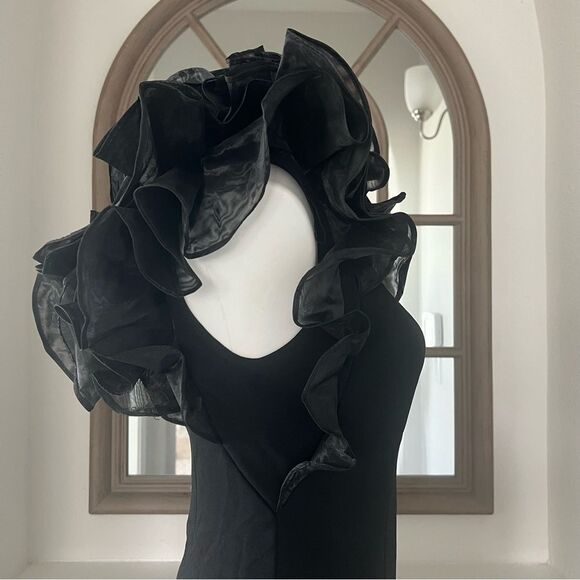 Aidan Mattox One-Shoulder Gown with Organza, Black, NWT, Size 4 - Picture 9 of 12